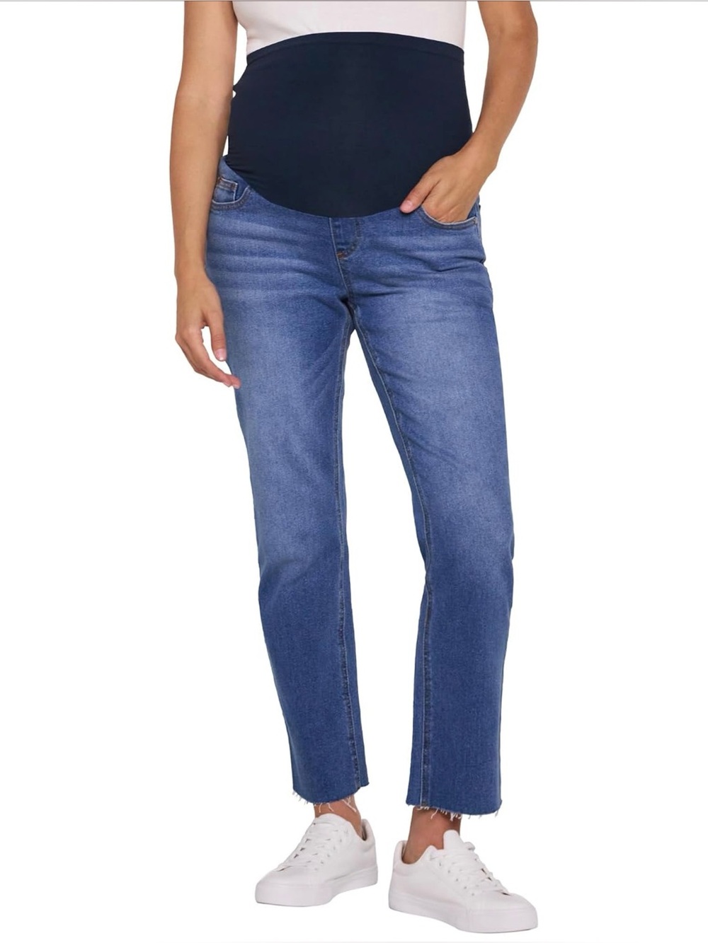 Motherhood Maternity Raw Edge Secret Fit Over Belly Slim Straight Jeans Med